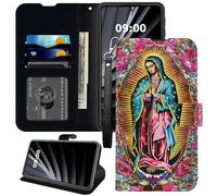 BWEGRHE Virgin Mary Phone Case for Samsung Galaxy A17, for Galaxy A17 Wallet Case, PU Leather TPU Cover Flip Magnetic Buckle Kickstand Cover with Credit Card Slot Wrist Strap