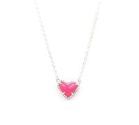 Bwer Faux Glitter Abalone Stone Small Heart Shaped 3D Resin Shell Mini Love Druzy Necklaces for Women Pendants Gift-Silver hot pink,Necklace
