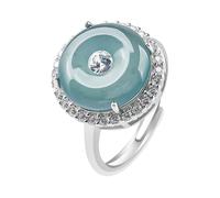 Bwesfy Blue Eternal Circle Jade Ring for Women, Natural Jadeite Stackable Eternity Band Ring Adjustable