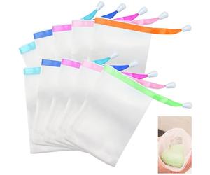 Bwetomk 10Pcs Mesh Soap Saver Pouch, Double-Layer Soap Saver Bag with Drawstring, Soft Mesh Soap Bag Bath Facial Cleanser Foaming Net Exfoliating Mesh Soap Bag for Shower Foaming Soap