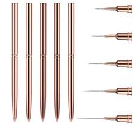 Bwetomk 5Pcs Nail Art Liner Brushes, Thin Nail Liner Brushes, Painting Nail Art Brushes for Long Lines, Tiny Details, Fine Drawing Nail Dotting Drawing Tool Set 7mm/9mm/11mm/15mm/25mm(Gold)