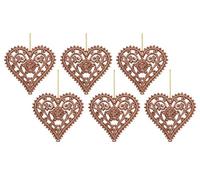 BWG 6 x Glitter Filigree Love Hearts Christmas Tree Baubles Decorations - Rose Gold