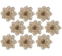 BWG 9 Clip On 10cm Champagne Gold Poinsettia Flower Christmas Tree Decorations