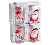 BWG Festive Drinking Glasses - Fun Santa Snowman Christmas Glass Tumblers - Set of 4