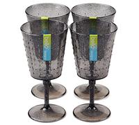 BWG Reusable Plastic Summer Party Design Wine Stem Glasses - Grey Glitter (Set of 4)