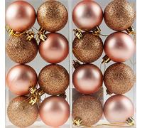 BWG Rose Gold Christmas Tree Baubles Decorations - Set of 16, 5cm Round Baubles - Modern Style - Plastic & Glass - Christmas Occasion