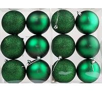 BWG Set Of 12 Large 8cm Deep Emerald Green Christmas Tree Baubles Decorations F