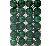 BWG Set Of 24 Mini Christmas Emerald Green Glitter Tree Baubles Decorations