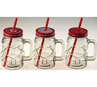 BWG Set of 3 Christmas Santa Shape Mason Jars Drinking Cups With Lid And Straw