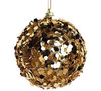 BWG Set Of 6 Opulent Glitter Encrusted Gold Sequin Christmas Tree Baubles Decorations