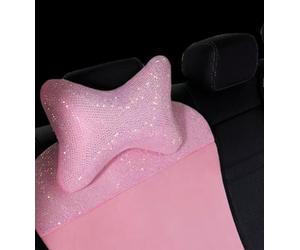 BWGHBH Bling Car Seat Cover for Women Girl Front Seat Covers Seat Protector With Shining Rhinestone Diamond Universal Fit 95% Cars（Pink Head Pillow）