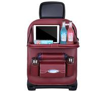 BWGHBH Car Seat Organiser with Foldable Table Tray Kick Mats Backseat Protector with 8 Pockets Universal Use for Car Interior Travel Accessories Men Women 1PCS Wine Red