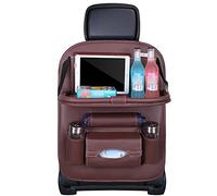 BWGHBH Car Seat Organiser with Foldable Table Tray Kick Mats Backseat Protector with 8 Pockets Universal Use for Car Interior Travel Accessories Men Women 1PCS Coffee