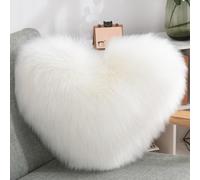 BWGHBH Heart-shaped Plush Throw Pillow Furry Copy Wool Backrest Cushion For Sofa Couch Armchair Bedroom Bay Window Office Seats With Core Washable White