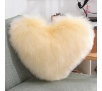 BWGHBH Heart-shaped Plush Throw Pillow Furry Copy Wool Backrest Cushion For Sofa Couch Armchair Bedroom Bay Window Office Seats With Core Washable Pale-yellow