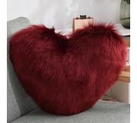 BWGHBH Heart-shaped Plush Throw Pillow Furry Copy Wool Backrest Cushion For Sofa Couch Armchair Bedroom Bay Window Office Seats With Core Washable Claret-red