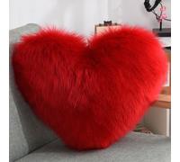 BWGHBH Heart-shaped Plush Throw Pillow Furry Copy Wool Backrest Cushion For Sofa Couch Armchair Bedroom Bay Window Office Seats With Core Washable Red