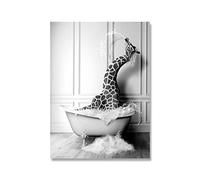 BWGHBH Unframed Animal Wall Art Abstract Painting Wall Decor,Funny Giraffe Playing in The Bathtub Art Prints Painting Bathroom Picture for Living Room Bedroom Kitchen Artwork,20x25cm