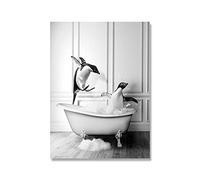 BWGHBH Unframed Animal Wall Art Abstract Painting Wall Decor,Penguin Playing in the Bathtub Art Prints Painting Bathroom Picture for Living Room Bedroom Kitchen Artwork,60x80cm