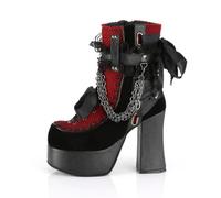 BWGHBH Women Short Heel Boots Gothic Style Chain Lace Up Bow Retro Round Toe Square Chunky Platform Ankle Boot Punk Ladies Party Shoes Red 9
