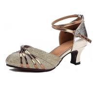 BWGHBH Women's breathable Dance Shoes Sandals with comfortable rubber soles,ideal for dancing Latin Salsa Waltz(Golden-2.16inches heel height,Size 5.5)