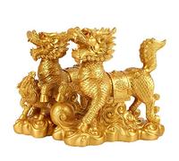 Bwinka 2pcs/Pair Chinese Golden Resin Fengshui Chi Lin Kei Loon/Qi Lin Dragon Horses Statue (Smail)