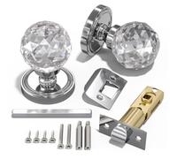 Bwintech 1 Pair Brushed Chrome Solid Crystal Door Knobs, 65mm Palace Style Crystal Internal Door Handle with Latch and DIY Screw Kit for Passage, Bedroom, Hallway