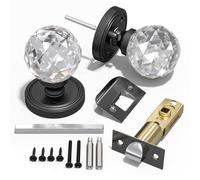 Bwintech 1 Pair Solid Crystal Black Door Knobs, 65mm Palace Style Crystal Interior Door Knobs with Latch and DIY Screw Kit for Bathroom, Bedroom, Hall
