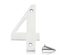 Bwintech 1 Pcs 75mm Satin Nickel SS304 House Numbers Door number 4, House Signs for outside, House Numbers Plaques for Front Wooden Door