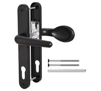 Bwintech 1 Pcs Black Aluminum UPVC Door Handle,Lever/Pad Inline 92mm Backset,211mm Screw Hole Distance, 243mm Plate Length Front Door Handles for UPVC Door