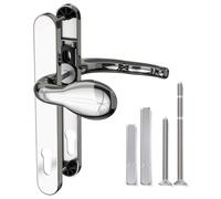 Bwintech 1 Pcs Polished Chrome Stainless Steel UPVC Door Handle,Lever/Pad Inline 92mm Backset,211mm Screw Hole Distance, 243mm Plate Length Front Door Handles for UPVC Door