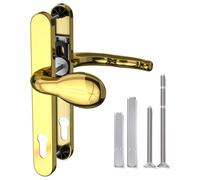 Bwintech 1 Pcs PVD Gold Stainless Steel UPVC Door Handle,Lever/Pad Inline 92mm Backset,211mm Screw Hole Distance, 243mm Plate Length Front Door Handles for UPVC Door
