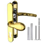 Bwintech 1 Pcs PVD Gold Stainless Steel UPVC Door Handle,Lever/Pad Split Offset 60 and 92mm Backset,211mm Screw Hole Distance, 243mm Plate Length Front Door Handles for UPVC Door