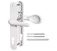 Bwintech 1 Pcs White Aluminum UPVC Door Handle,Lever/Pad Inline 92mm Backset,211mm Screw Hole Distance, 243mm Plate Length Front Door Handles for UPVC Door