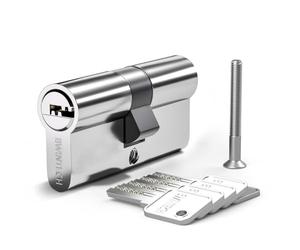 Bwintech 1 Piece 40/50 mm Euro Brass Cylinder, 90 mm Key/Cylinder Key with 5 Horizontal Brass Keys, Anti Picking, Anti Drilling, Anti Snap, Anti Bumping, Chrome Finish