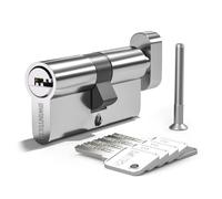 Bwintech 1 Piece 45T/55 mm Euro Brass Cylinder, 100 mm Knob/Key Cylinder Lock with 5 Horizontal Brass Keys, Drill-Resistant, Shockproof, Chrome Finish