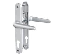 Bwintech 1 Set Silver Anodised UPVC Aluminium Door Handle Set, 92mm Backset, 210mm Screw Hole Distance, 243mm Plate Length Front Door Handles for UPVC Door