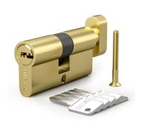 Bwintech 1 x 45/50 mm Euro brass cylinder, 95 mm knob/key lock with 5 horizontal brass keys, anti-picking, anti-drilling, anti-snap, anti-bumping, polished brass finish