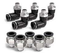 Bwintech 10 Pcs 10mm Tube to 1/8" Male BSP Thread Straight & 90 Degree Elbow Push in Connect Pneumatic Fitting,PL10-01/PC10-01 Quick Release Air Line Adapter