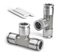 Bwintech 2 Pcs 12mm 3 Way Tee Push to Connect Pneumatic Fitting,3 Way Stainless Quick Release PE Air Line Adapter