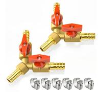Bwintech 2 Pcs 6mm 3 Way Brass Hose Barb Ball Valve, Y Shape 2 Switch Shut Off Valve Fitting with 6 Pcs Hose Clamps
