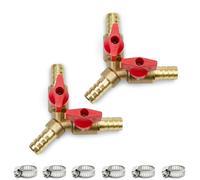 Bwintech 2 Pcs 8mm 3 Way Brass Hose Barb Ball Valve, Y Shape 2 Switch Shut Off Valve Fitting with 6 Pcs Hose Clamps
