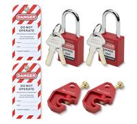 Bwintech 2 Piece 38MM Different Red Safety Padlock Set with Key with Circuit Breaker Safety Lock Padlock Loto Tag Safety Padlock Meets The Requirements of Industrial Electrical Latch Tagging Kits