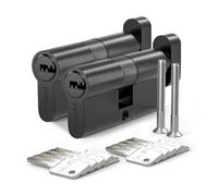 Bwintech 2 Pieces Keyed Alike 35T/35mm Euro Brass Cylinders, 70mm Key/Key Cylinder Lock with 10 Horizontal Brass Keys, Anti-Picking, Anti-Drill, Anti-Bump, Black Finish