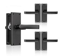 Bwintech 3 Pairs Black Victorian Straight Door Handles, 110mm Fixing Centres, Plain Backplate, Lever Latch for Internal Wooden Doors