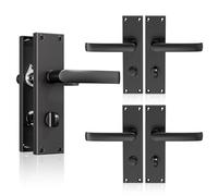 Bwintech 3 Pairs Lever Latch Flat Black Door Handles, Classic Victorian Straight Design,with Bathroom knob,Ideal for All Types of Wooden Doors,Internal Doors Bathroom