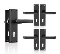 Bwintech 3 Pairs Lever Latch Flat Black Door Handles,Classic Victorian Straight Design,with Key Hole,Ideal for All Types of Wooden Doors,Internal Doors