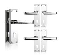 Bwintech 3 Pairs Lever Latch Flat Polished Chrome Door Handles,Classic Victorian Straight Design,with Key Hole,Ideal for All Types of Wooden Doors,Internal Doors