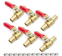 Bwintech 3 Pcs 8mm Brass Barb Ball Valve with 6 Pcs Clamps,Air Gas Fuel Line Shut Off 180 Degree Operation Handle Valve Pipe Fittings