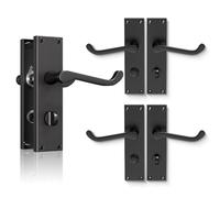Bwintech 3 Sets Matt Black Victorian Lever on Plate, Latch Furniture, Backplate Door Handles, with Bathroom knob, Suitable for Wooden Doors